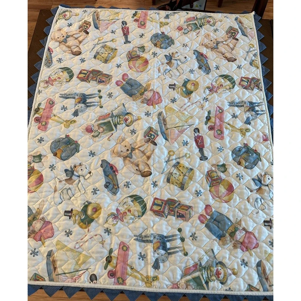 Handmade Daisy Kingdom 1997 Toy Treasures Quilt Lovey Baby Blanket 36
